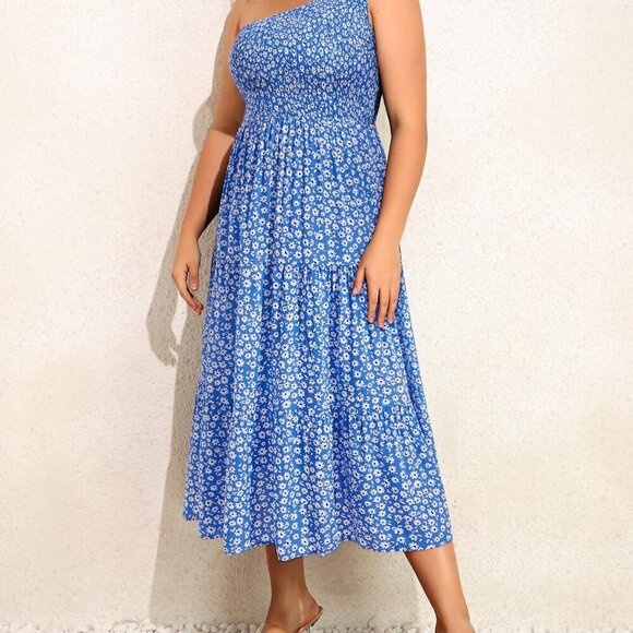 Women Plus Size One Shoulder Maxi Dress Boho Summer Casual Flowy Beach - Picture 3 of 4